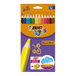 Kredki ołówkowe BIC Super Soft Jumbo 12 kolorów + temperówka